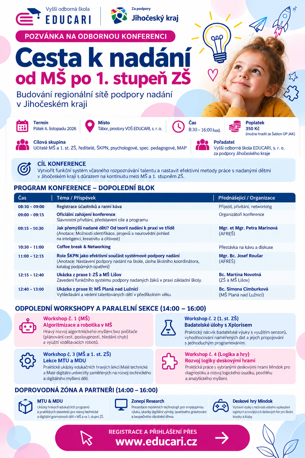 Program odborné konference - Cesta k nadání od MŠ po 1. stupeň ZŠ